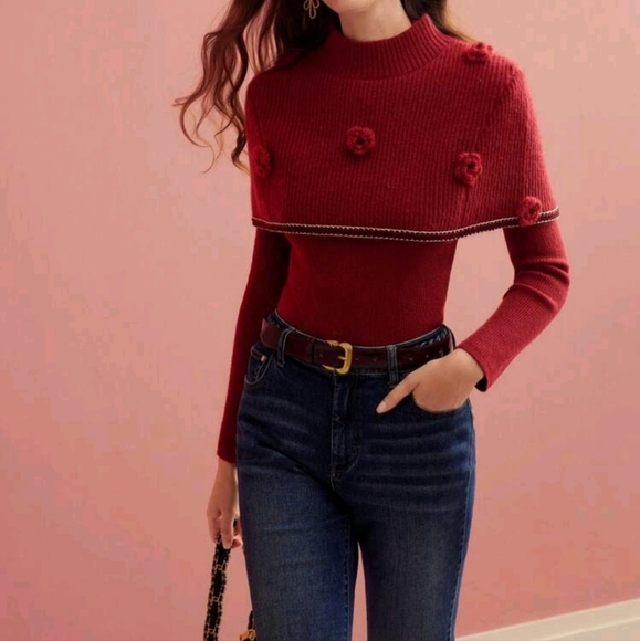 STEREO FLORAL TOP & LONG SLEEVE FITTED KNIT TOP FOR NEW YEAR CLOTHES - Picture 1 of 5